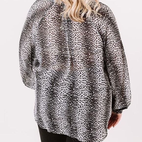 Plus Size Black and Gray Leopard Print Blouse - Picture 6 of 6